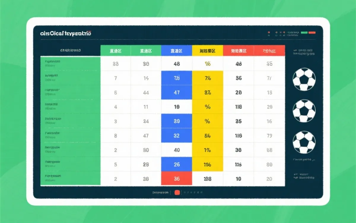 足球预选赛积分榜与出线区间示意：直通区、附加赛区、淘汰区